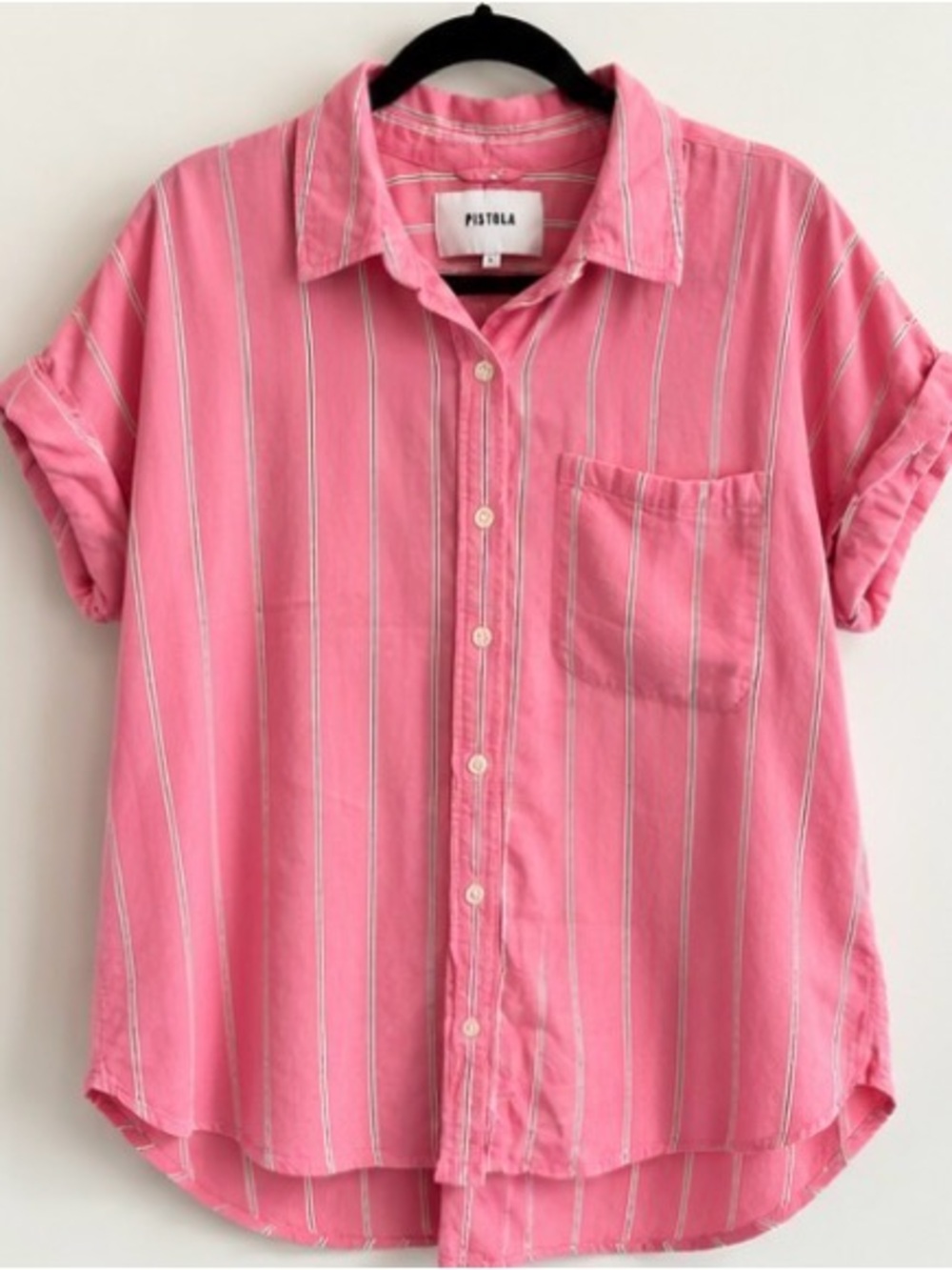 Pretty pink striped button-down shirt by PISTOLA in size Large! 💕